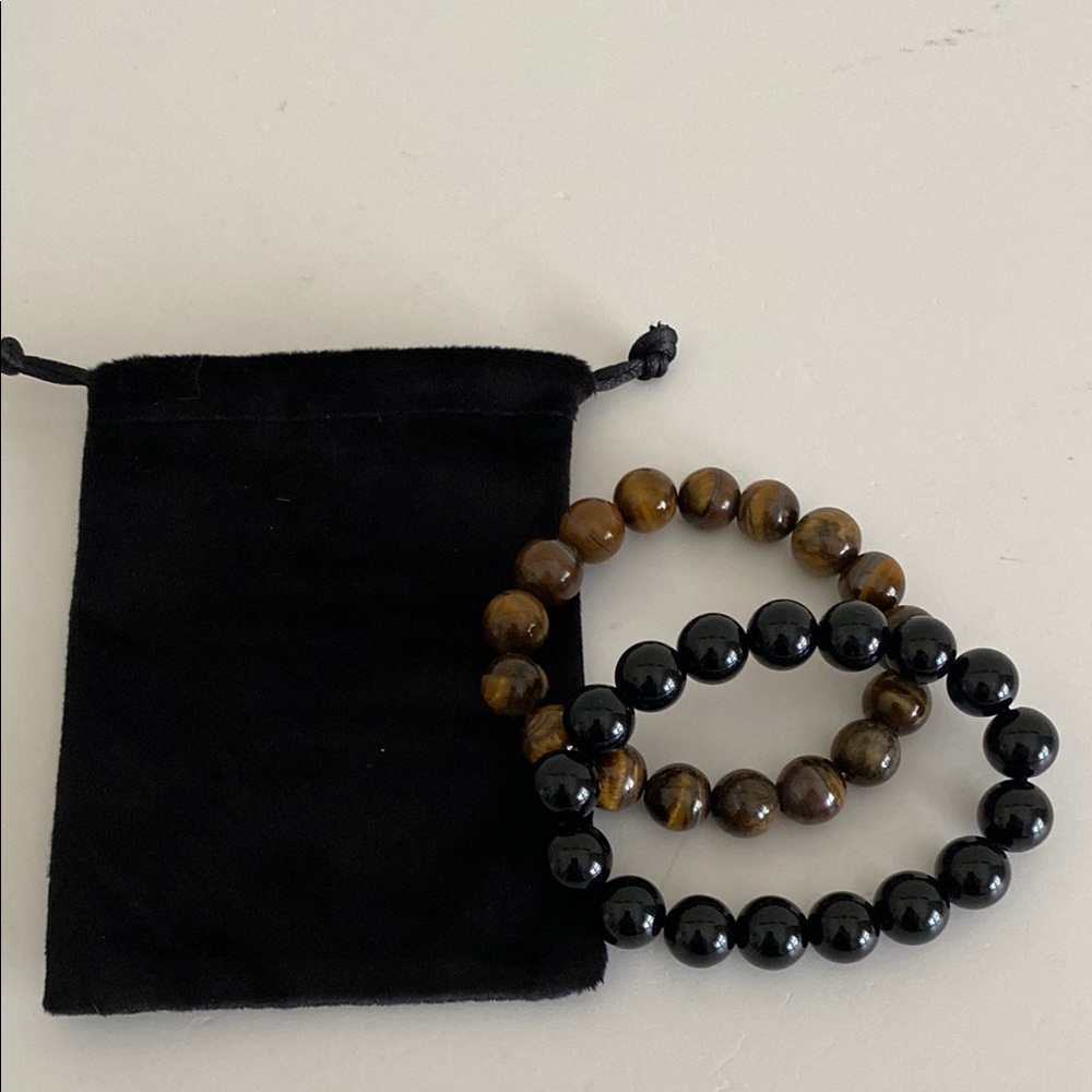 Black Obsidian Tigers Eye Crystal beaded bracelets double protection New Unisex